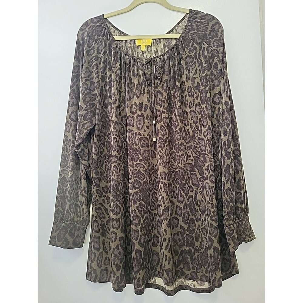 Liz Lange Womens Blouse Cheetah Print Olive Green Black 2X